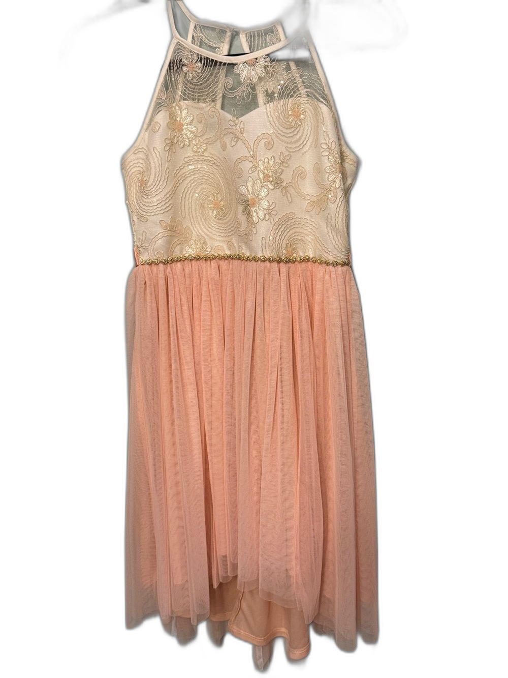 Rare Editions Girls Pink and Ivory Embroidered Tulle Dress Size 12